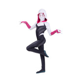 MARVEL Spider-Gwen Official Youth Zentai Halloween Costume - Hooded Spandex Jumpsuit with Printed Design and Pull On Spandex Mask (M)