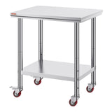 Mophorn Stainless Steel Work Table with Wheels 24 x 30 x 32 Inch Prep Table with 4 Casters Heavy Duty Work Table for Commercial Kitchen Restaurant Business, Silver and Black