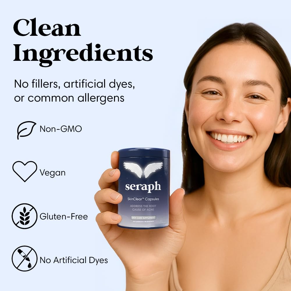 Seraph Acne Supplement - Hormonal Acne Pills Treatment - Pimple Supplements for Women - Skin Care Supplement for Teen, Men, & Adults - Made in USA - 60 Tablets