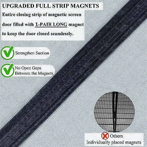 Magnetic Screen Door Upgraded-Model Full Strip Magnets 74x81 Inch,Fiberglass Heavy Duty Mesh Sliding Screen Door,Full Frame Seal Retractable French Door Screen Magnetic Closure for Patio Sliding Door