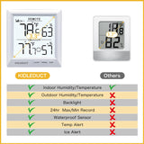 KIDLEDUCT Indoor Outdoor Thermometer Wireless Battery Powered, High Precision Inside Outside Humidity Temperature with Alert, Backlight Weather Thermometers with 1 Sensor, 330ft Wireless, White