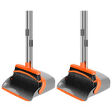 NACENA Broom and Dustpan Set, 52-in Long Adjustable Handle Broom Dustpan Combo with Dustpan Teeth to Automatically Clean Hair Suitable for Home Kitchen Office Hall Floor (Grey&Orange), 2 Pack