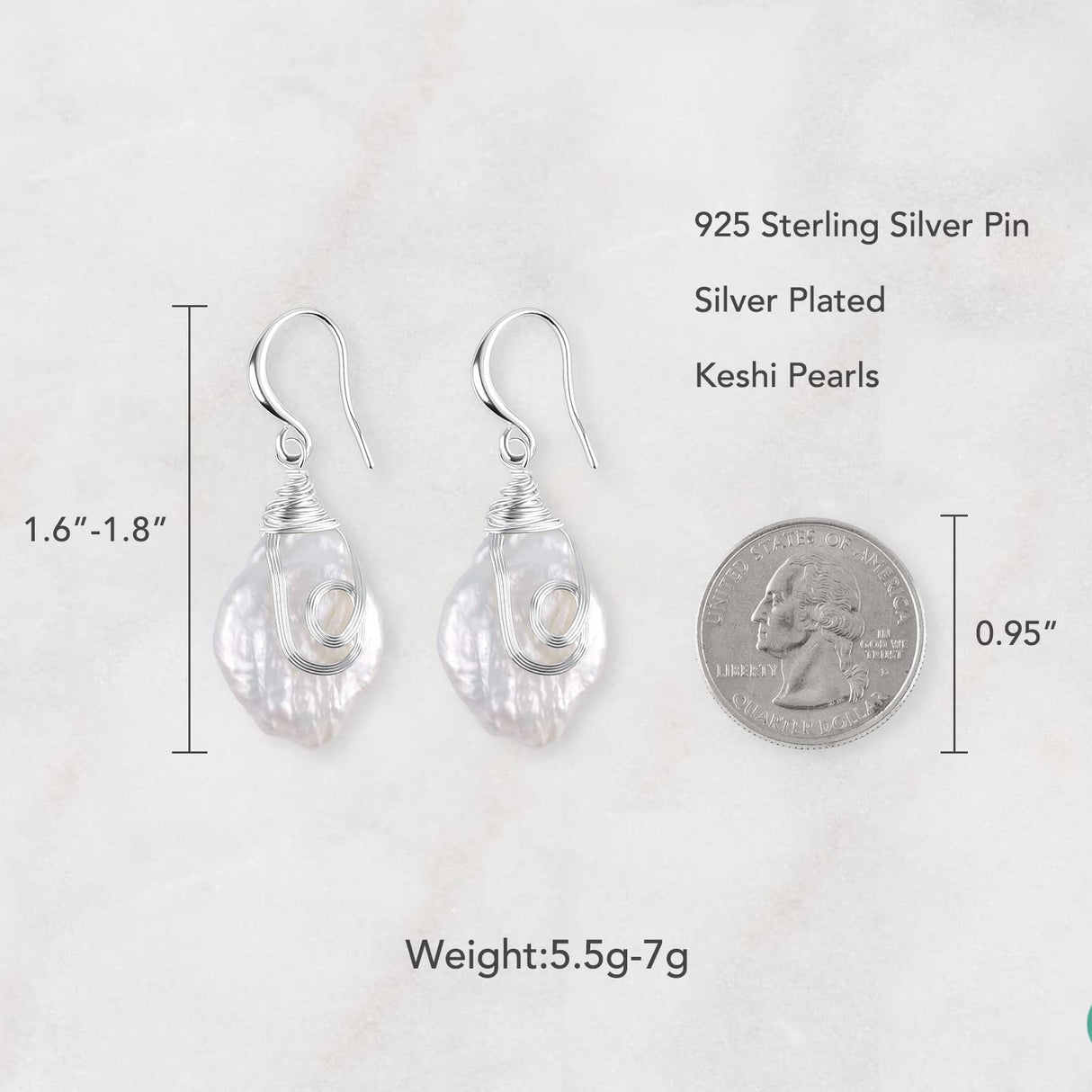 S925 Freshwater Baroque Keshi Pearl Dangle Drop Earrings For Women