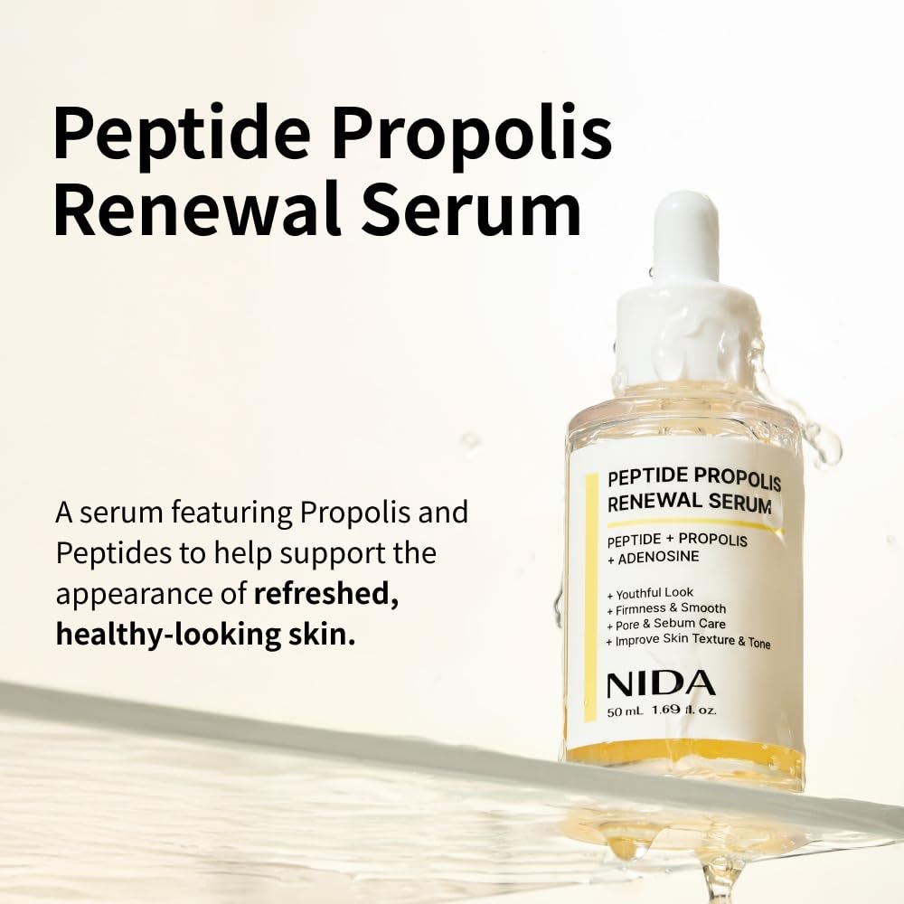 NIDA Peptide Propolis Renewal Serum | Peptide Complex, Propolis Extract, Adenosine | Youthful Look, Wrinkles, Fine Lines, Pore & Sebum Care | 1.69 fl.oz., 50ml (Old)
