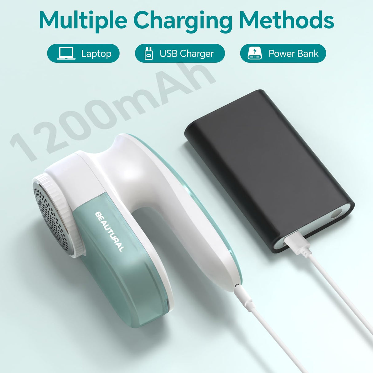 BEAUTURAL Fabric Shaver and Lint Remover, Rechargeable Sweater Defuzzer with 2 Speeds, 1 Replaceable 6-Leaf Blade, Remove Fuzz, Lint Balls, Pills, Bobbles for Clothes and Furniture