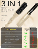 Hair Straightener Brush,Venxis Straightening Comb with Steam, 3 Temp Settings & 20s Fast Heating, 120 Voltage&30-Minute Auto Shut-Off, Steam Design for Hair Treatment