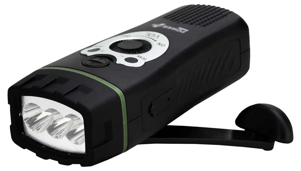 POWERplus Wolf Dynamo FM Scan Radio Flashlight, Steel, Black