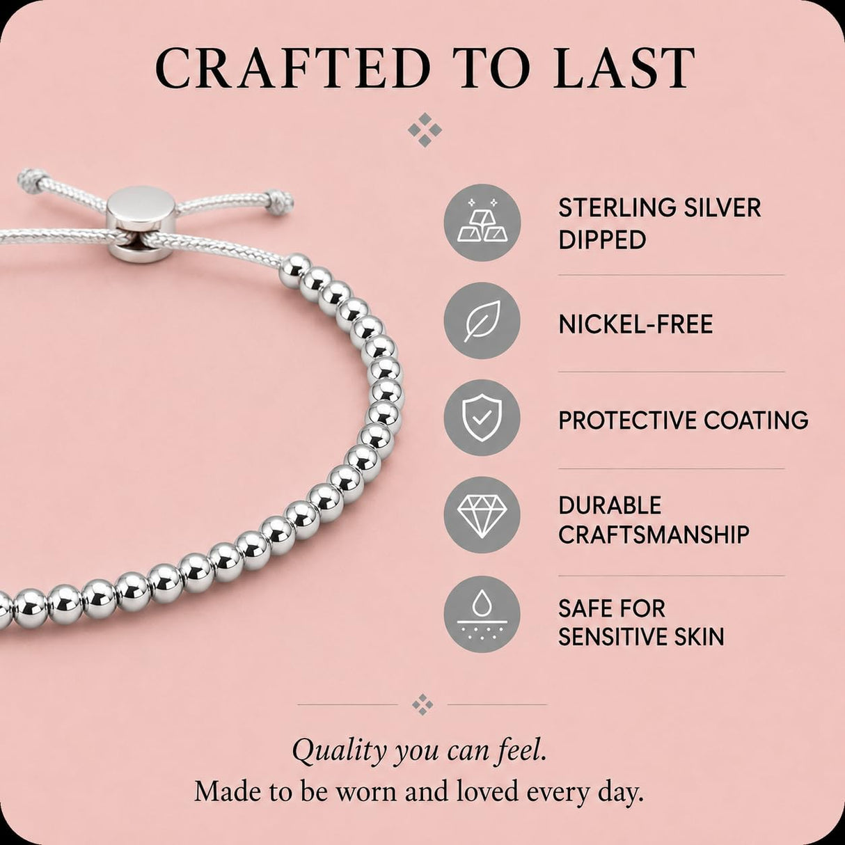 Lucky Feather 40th Birthday Gifts Women | Cute 14k Gold Dipped Beads Bracelet | Fabulous Forty Milestone Bracelet | 40th Birthday Bracelets For Women | Adjustable 7"- 8" Cord | 40 and fabulous Silver