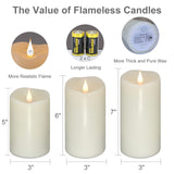 3 Pack Flickering Flameless Candles Battery Operated with Timer, 3D Moving Flame Last 1000+ Hours, Ivory Real Wax Electric LED Pillar Candle for Wedding Christmas Decorations