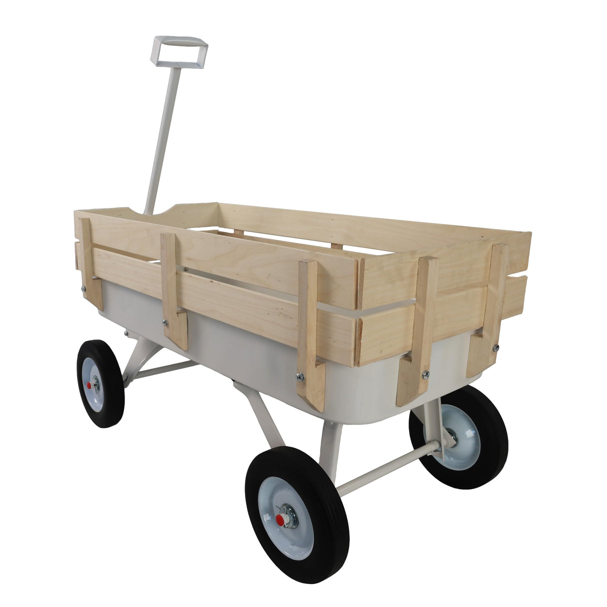 ZeHuoGe Outdoor Sport Wagon All Terrain Pulling w/Removable Wooden Side Panels, Solid Tires Big Foot Panel Wagon,Pull-Along Wagons (White)