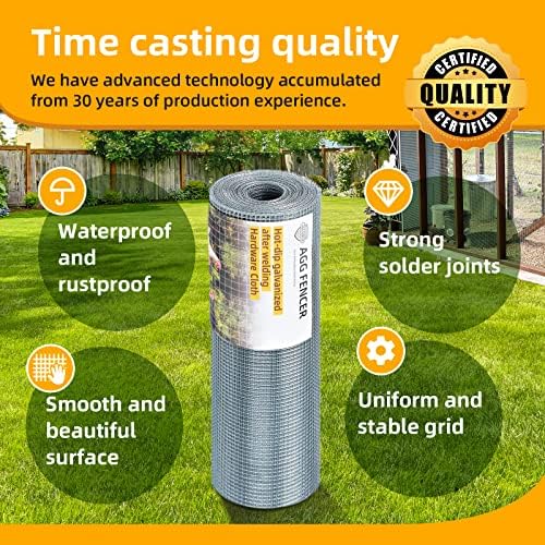 8inch x 25ft Hardware Cloth 1/4 inch Chicken Wire Fencing 23Ga, Hot Dipped Galvanized After Welding Garden Plant Supports Welded Metal Chicken Wire Fence, Poultry Animal Netting Cage Screen