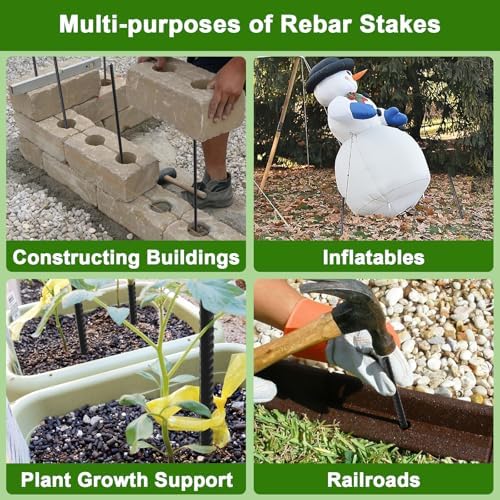 AAGUT 16 Inch Rebar Stakes Heavy Duty 16 Pack 3/8’’ Diameter Landscape Timber Spikes, Straight Stakes with Chisel Point End, Ground Anchors for Camping Tent, Garden Plant Support, Concrete, Black