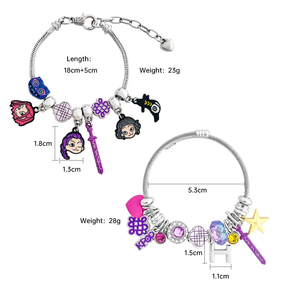 AmaAccess 2PCS K.pop Charms Bracelet Set, Demon Movie Hunters Birthday Gift for Women, Friendship DIY Jewelry Merch for Fans (Set1)