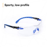 3M Safety Glasses for Men and Women, Solus 1000 Series, ANSI Z87, Scotchgard Anti-Fog, Clear Lens, Low Profile, Blue/Black Frame