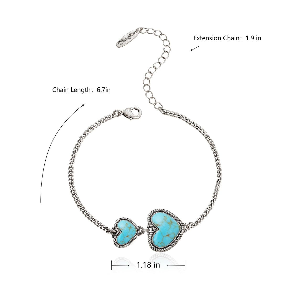 Wrangler Heart Charms Link Bracelet, 14K Gold Turquoise Jewelry for Women