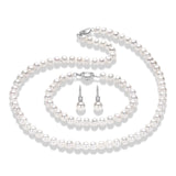 Freshwater Pearl Necklace Set Includes Bracelet and Earrings Genuine Pearl Set Jewelry for Women 925 Sterling Silver Pearl Jewelry for Mother's Day, Anniversary, Birthday, Valentine's Day, Wedding