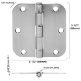 Amazon Basics Rounded Interior Door Hinges with Screws, 3.5" x 3.5", Satin Nickel, Curved Corners, 18-Pack