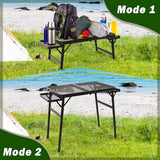 Grill Table Camping Table with 2 Wing Panels, Mesh Metal Folding Grill Table Height Adjustable & Lightweight & Portable Table for Outdoor Indoor Picnic, Camping, Beach and BBQ, RV