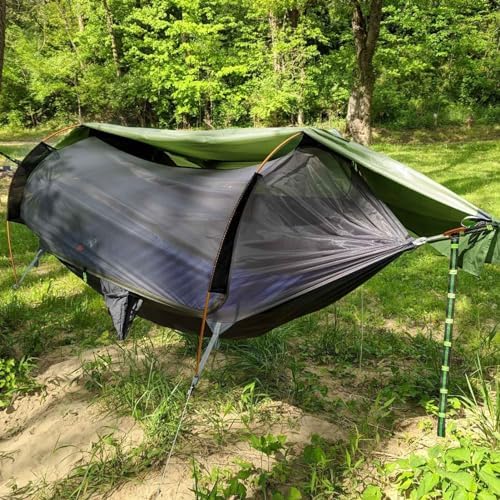 Camping Hammock Tent with Mosquito Net & RainFly, 3 in 1 Waterproof Lightweight Portable Sleeping Hammock Bug, Travel Outdoor Gear with Tree Strap Swing, for Hiking Patio Expedition