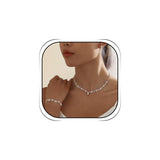 AKUSESALI Silver Jewelry Sets for Women Rhinestone Necklace Dangle Earrings Bracelet Set Bridal Wedding Jewelry Sets for Brides Bridemaid Prom Costume Accessories Jewelry