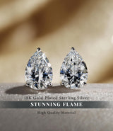 "STUNNING FLAME" 18K White Gold Plated 925 Sterling Silver Cubic Zirconia Pear Cut Stud Earrings | Teardrop CZ Studs for Women（Pear，6）