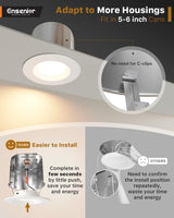 Ensenior 5/6 Inch 5CCT LED Can Lights 6 Pack, Retrofit Led Recessed Lighting, Baffle Trim, Dimmable, 9W=110W, 1000LM, 2700K/3000K/3500K/4000K/5000K Selectable, IC Rated - ETL & FCC