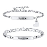 Personalized Matching Bracelet for Couple - Free Engraving Custom Couples Bracelets,Hypoallergenic Adjustable Stainless Steel Long Distance Relationship Jewelry,Promise Bracelet Gifts for Him and Her