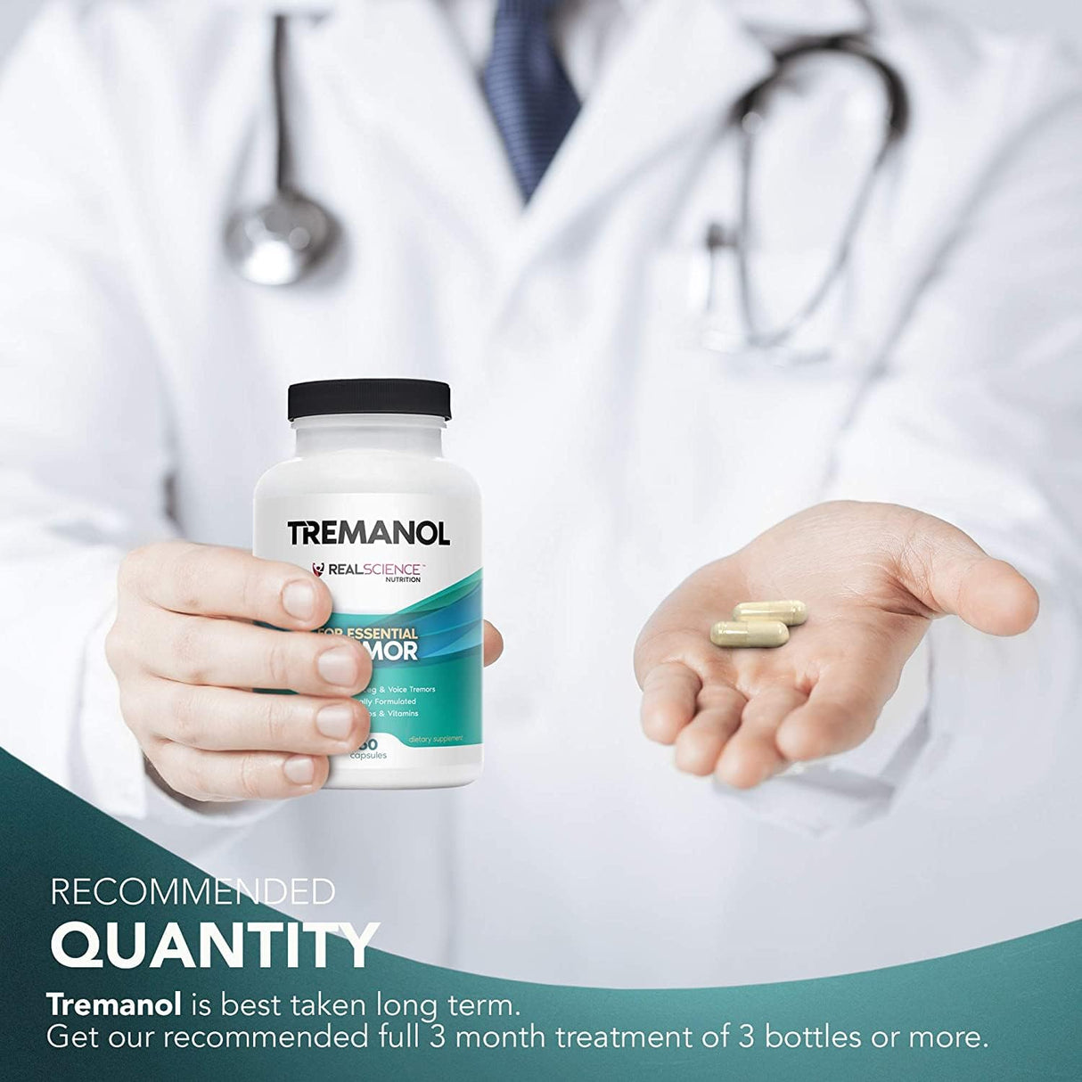 Tremanol Natural Aid for Essential Tremor - Provides Tremor Relief for Shaky Hands, Arm, Leg And Voice (Pack of 3 Of 60 Capsules Each)