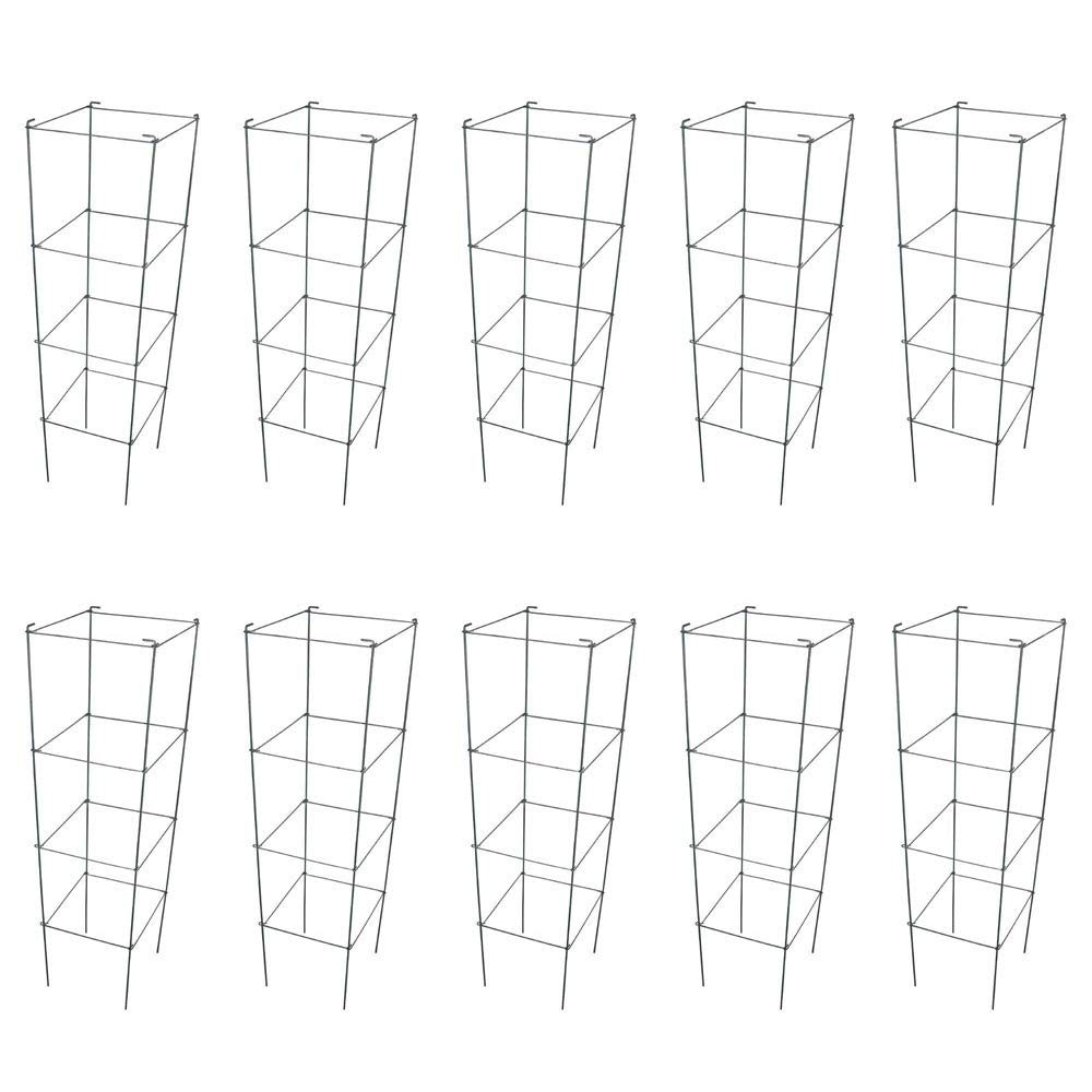 Galvanized Square Folding Tomato Cage Plant Support Stake Tower 12 inch by 46 inch, Pack of 10 Sets(Also Sold as Pack of 2 & 5,PVC Green is Available)