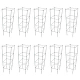 Galvanized Square Folding Tomato Cage Plant Support Stake Tower 12 inch by 46 inch, Pack of 10 Sets(Also Sold as Pack of 2 & 5,PVC Green is Available)