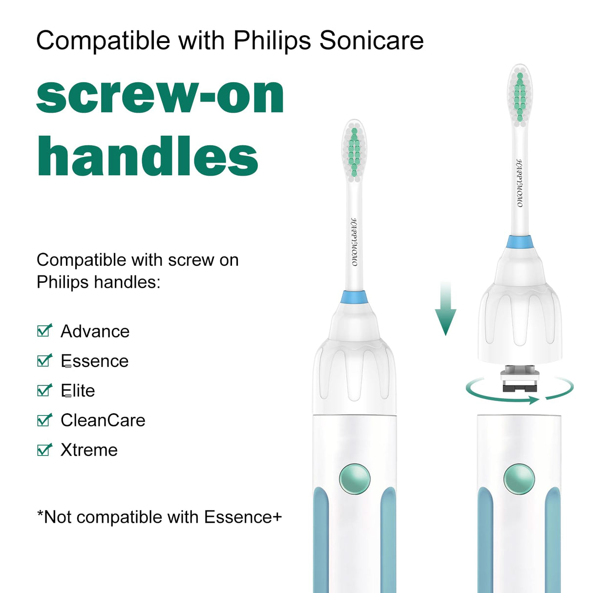 Replacement Toothbrush Heads for Philips Sonicare E-Series/Essence/Xtreme/Elite and Other Screw-on Models, 4 Pack, Dupont Bristles for Effective Cleaning
