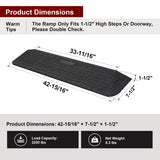 Ruedamann 1-1/2" Rise Rubber Threshold Ramp, 42.9" Wide Wheelchair Ramp, 2200 Lbs Capacity, Entry Ramp, Curb Ramps with Non-Slip Surface, Door Ramps for Wheelchairs, Scooter, Power Chairs, Driveways
