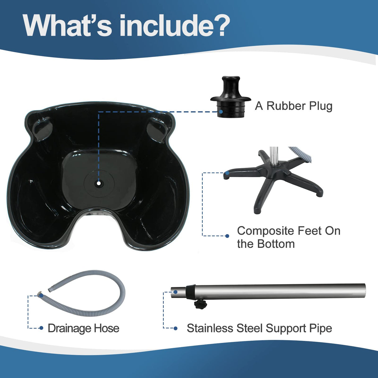 Height Adjustable Portable Salon Deep Shampoo Basin Sink Hair Treatment Bowl with Drain Hose Black