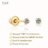14k Yellow Gold Solitaire Round Cubic Zirconia Stud Earrings Screw-back 2mm