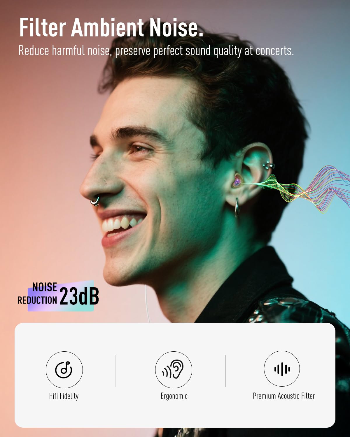 Hearprotek Concert Ear Plugs, 2 Pairs Reusable High Fidelity Musician Ear Plugs, Purple, Silicone, Earplugs, Earplug, Noise Protection