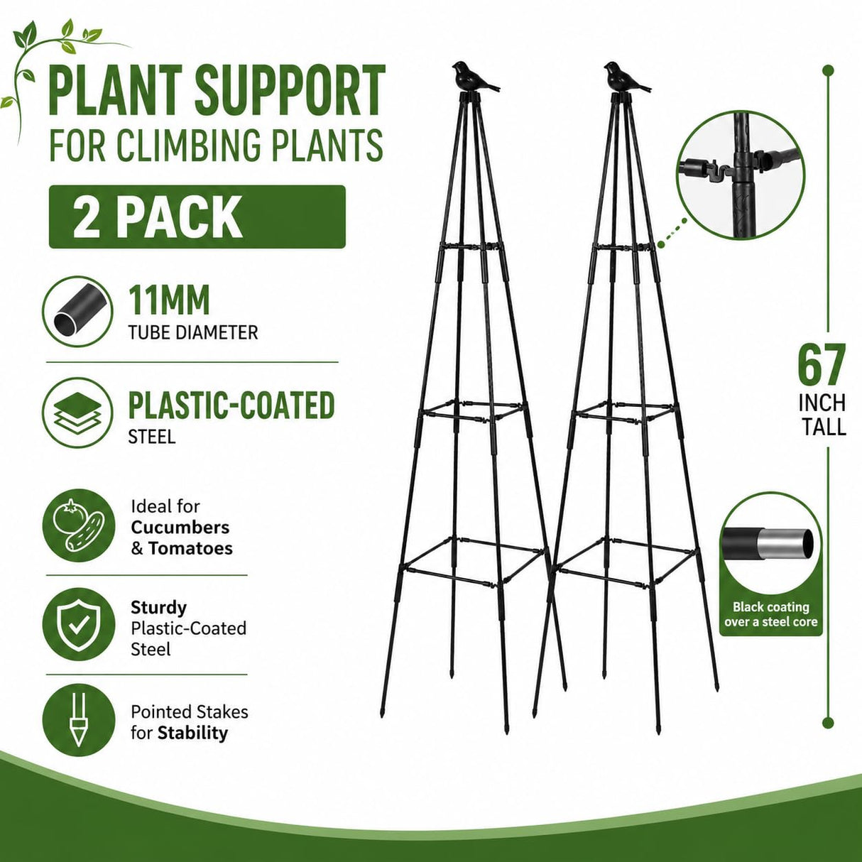 OTOSUNNY 67inch Garden Obelisk Trellis for Climbing Plants Outdoor, 2 Pack