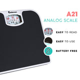 Adamson A21 Analog Scales for Body Weight - Up to 300 LB - New 2024 - Anti-Skid Rubber Surface + Large Numbers - Analog Bathroom Scale - Affordable - Durable with 20-Year Warranty - Black