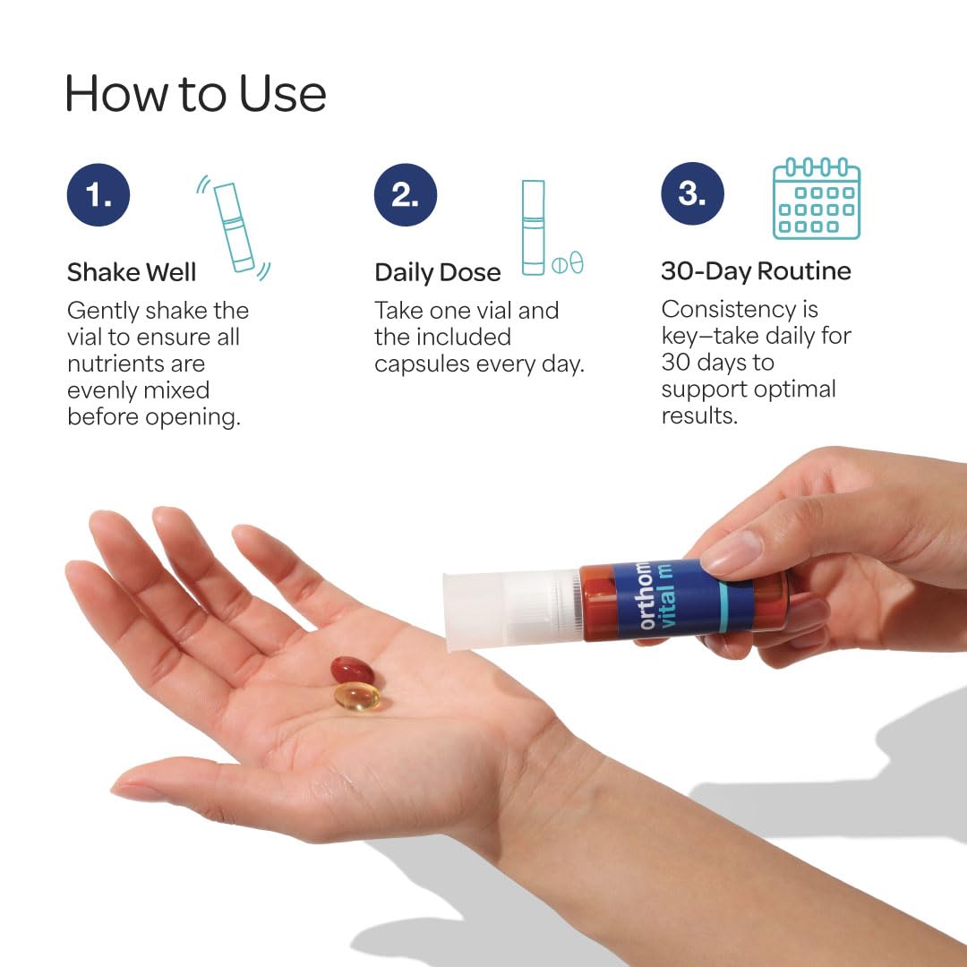 Orthomol Vital M Vial – 30-Day Men's Vitamin Supplement with A, B, C, D, E, K, Iodine & Omega-3 – Supports Male Energy & Vitality