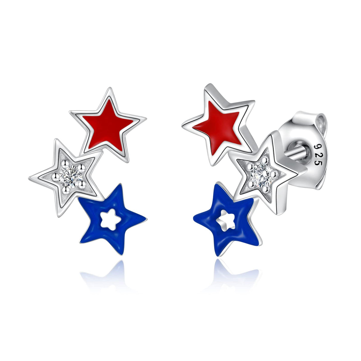 American Flag Earrings for Women Fourth of July Patriotic Stud Earrings 925 Sterling Silver USA Independence Day Patriots 4th of july Jewelry Gifts (Star 2)