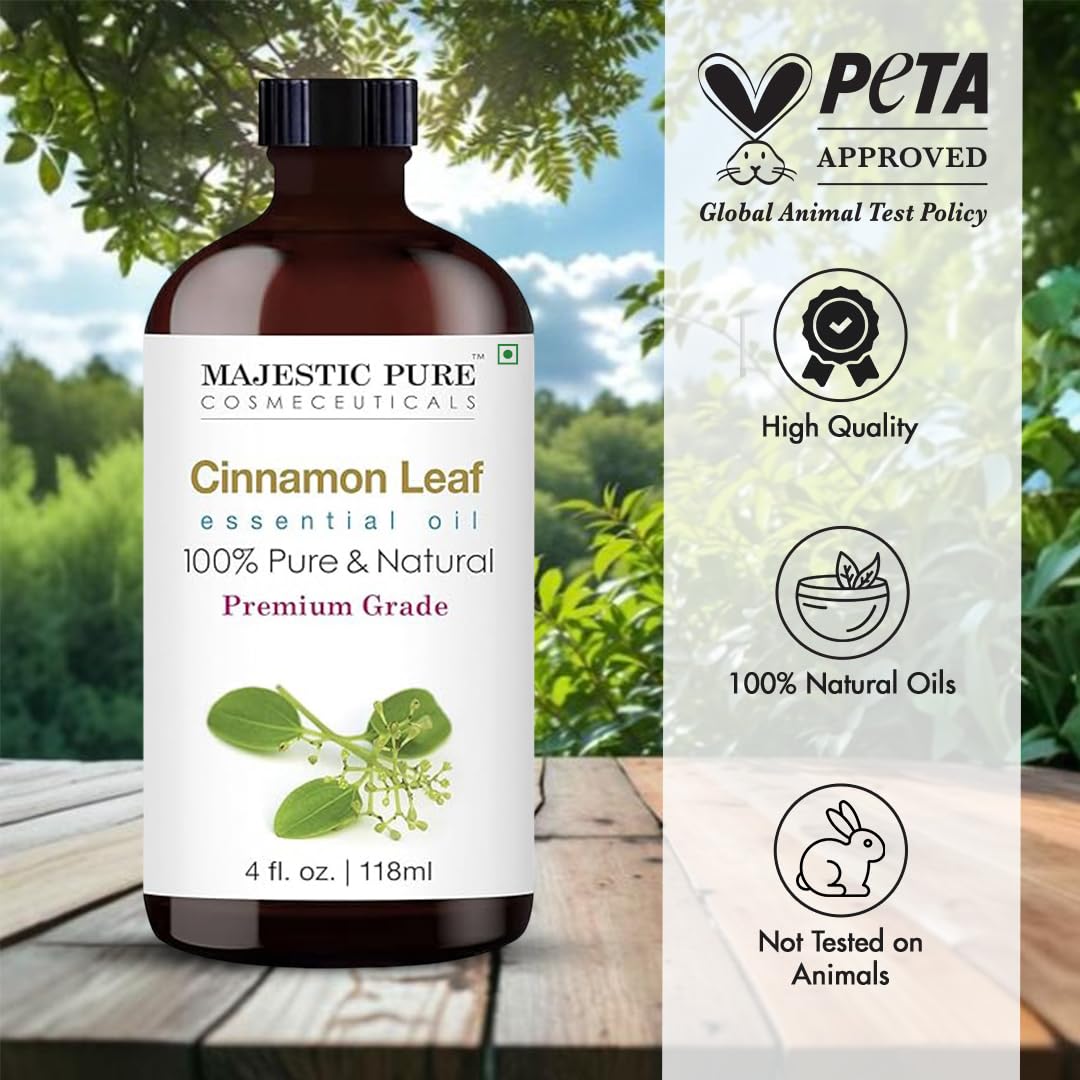 Majestic Pure Cinnamon Essential Oil | 100% Pure and Natural Cinnamon Oil | Premium Grade Essential Oils for Hair Care, Home Diffusers, Skin, Aromatherapy, Massage and Humidifiers | 4 Fl Oz