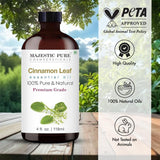 Majestic Pure Cinnamon Essential Oil | 100% Pure and Natural Cinnamon Oil | Premium Grade Essential Oils for Hair Care, Home Diffusers, Skin, Aromatherapy, Massage and Humidifiers | 4 Fl Oz