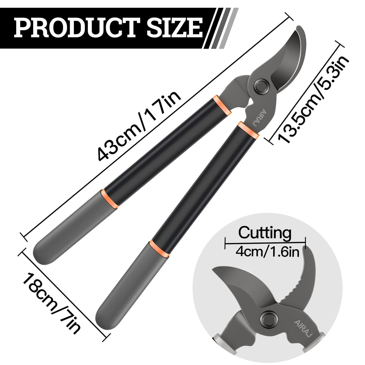 AIRAJ 17'' Bypass Loppers for Tree Trimming,Branch Cutter up to 1.6" Cut Capacity,Sharp Steel Tree Pruner,Chops Thick Branches with Ease,Tree Trimmer for Gardening