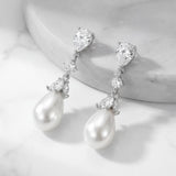 SWEETV Silver Pearl Drop Dangle Earrings for Women