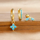 Small Gold Huggie Hoop Earrings Set for Women Turquoise Earrings 14K Gold Plated Cartilage Multiple Piercing Jewelry Hypoallergenic Sleeper (A- Turquoise Earrings Set)