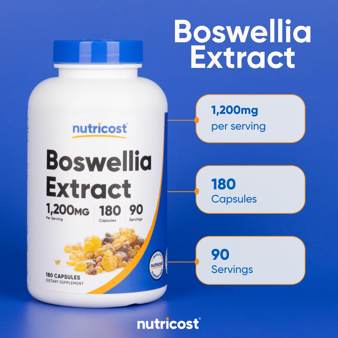 Nutricost Boswellia Extract Capsules (1,200 MG) (180 CAPS) - Gluten Free, Non-GMO, Vegan, 90 Servings