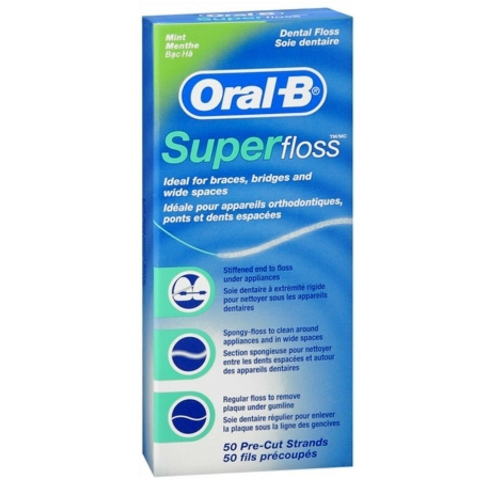 Oral-B Super Floss Mint Dental Floss Pre-Cut Strands 50 ea (Pack of 6)
