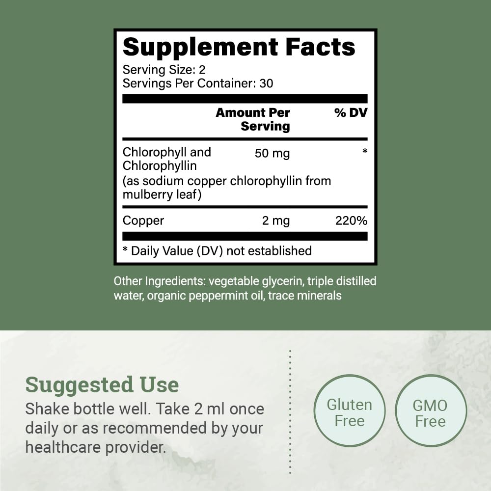 Liquid Chlorophyll, Liquid Drops for Immune System Support, Natural Internal Deodorant - Vegan Chlorophyll Drops with Organic Glycerin - Clorofila Liquida, Chlorophyllin Detox Cleanse (1 mL)