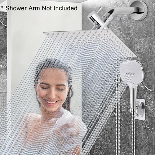 NearMoon Shower Head with Hose, High Pressure Stainless Steel Rain Shower and 3 Settings Handheld Spray Combo with Push Button Flow Control (12 Inch Showerhead Set, Chrome Finish)