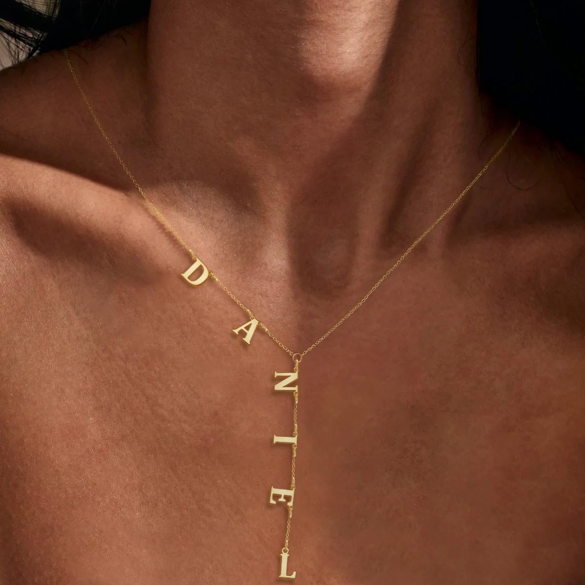 Lariat Name Necklace for Women, Personalized 18K Gold Long Y-Shaped Necklace Pendant with Letter Initial Family Choker Nameplate Necklace Mother's Day Jewelry Gift for Mom, Wife (Letter Necklace)