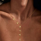 Lariat Name Necklace for Women, Personalized 18K Gold Long Y-Shaped Necklace Pendant with Letter Initial Family Choker Nameplate Necklace Mother's Day Jewelry Gift for Mom, Wife (Letter Necklace)